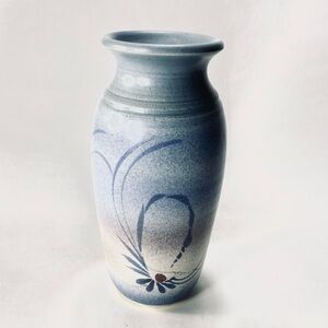 Westlin Art Studio Pottery Tacoma Washington Blue Floral Decorated Vase